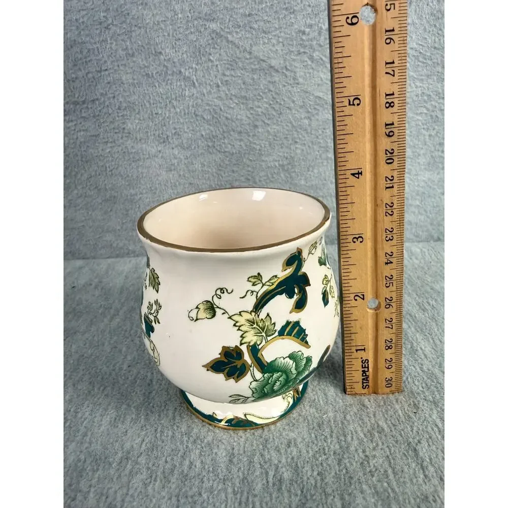 Mason's Ironstone China Mandalay Chartreuse Jam Jelly Jar with Lid Gold Trim